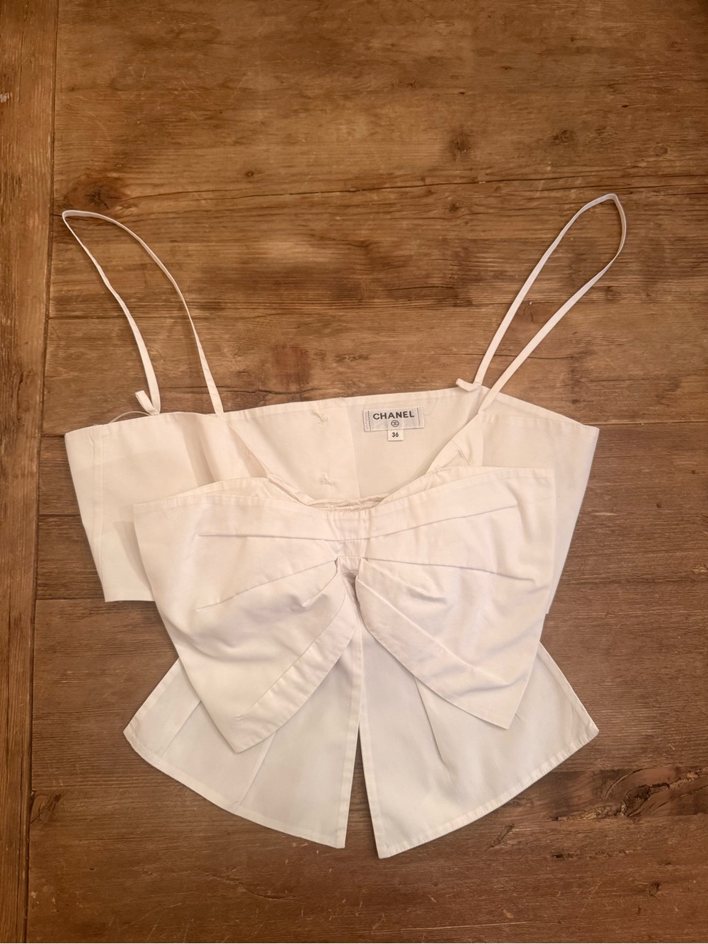 CHANEL Spring Runway Bow-Front Spaghetti Strap Top